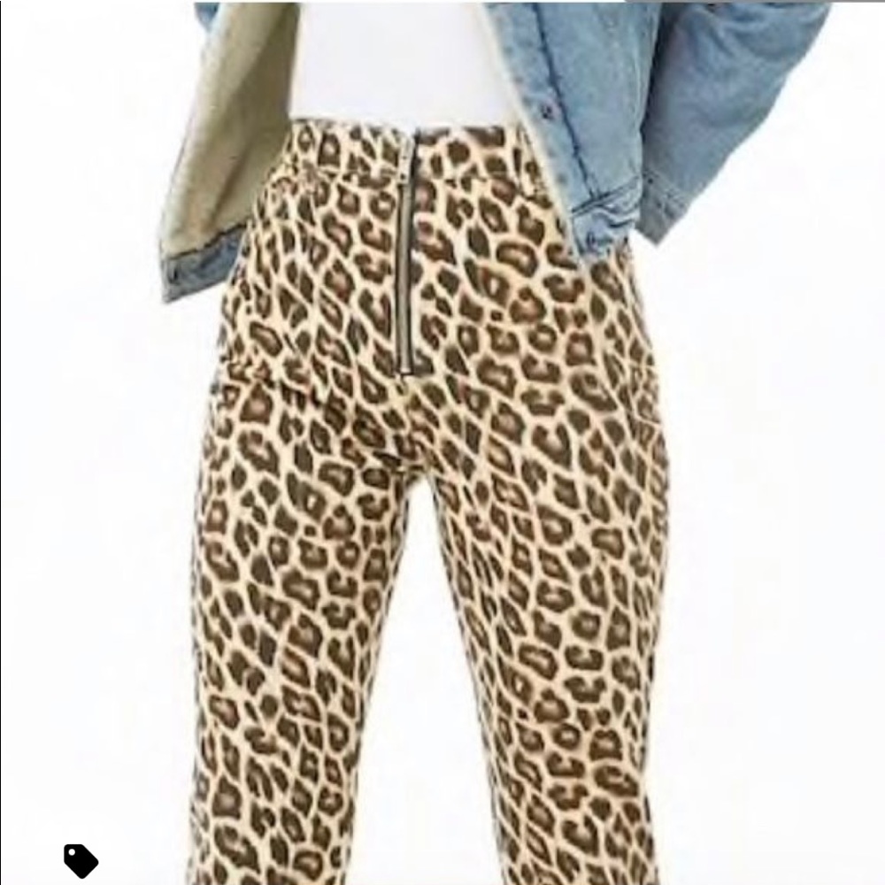 Forever 21 Leopard Exposed Zipper Jeans